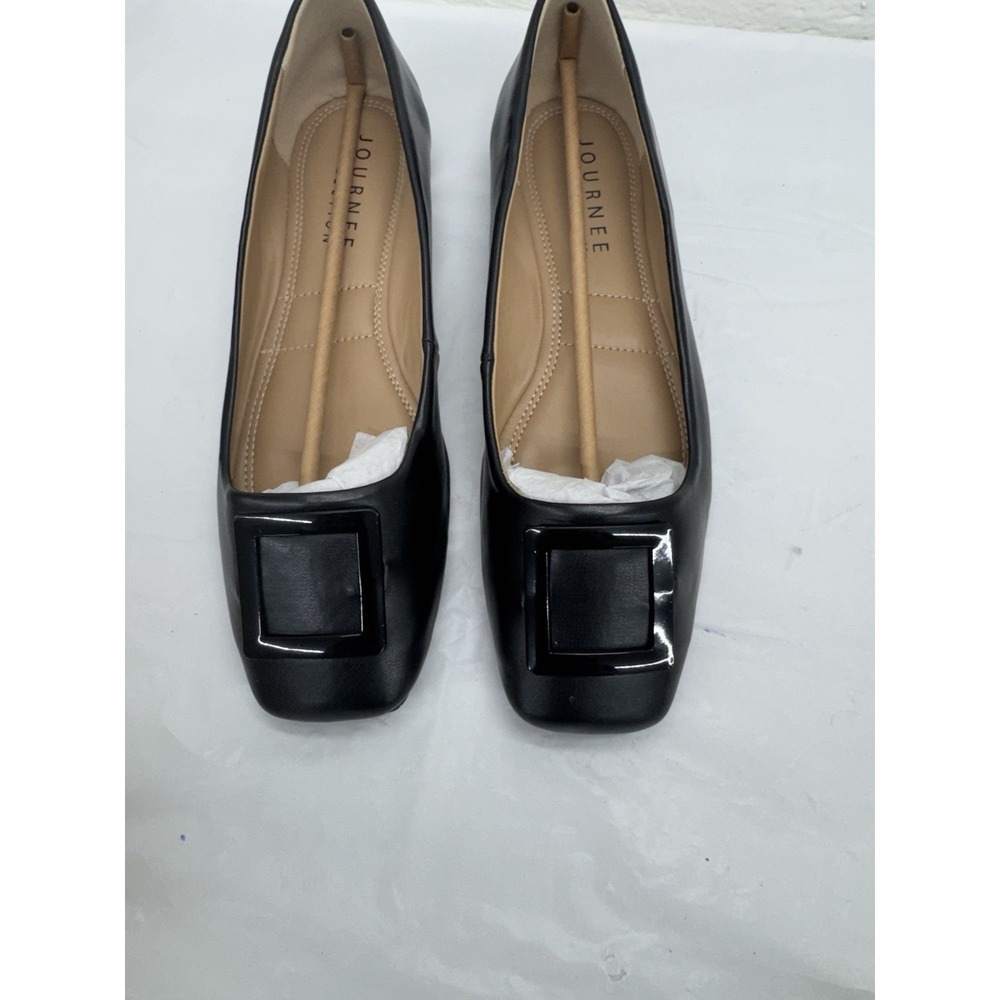 Journee Collection Women Zimia Ballet Flats With Buckle 9.5 M Black Faux Leather